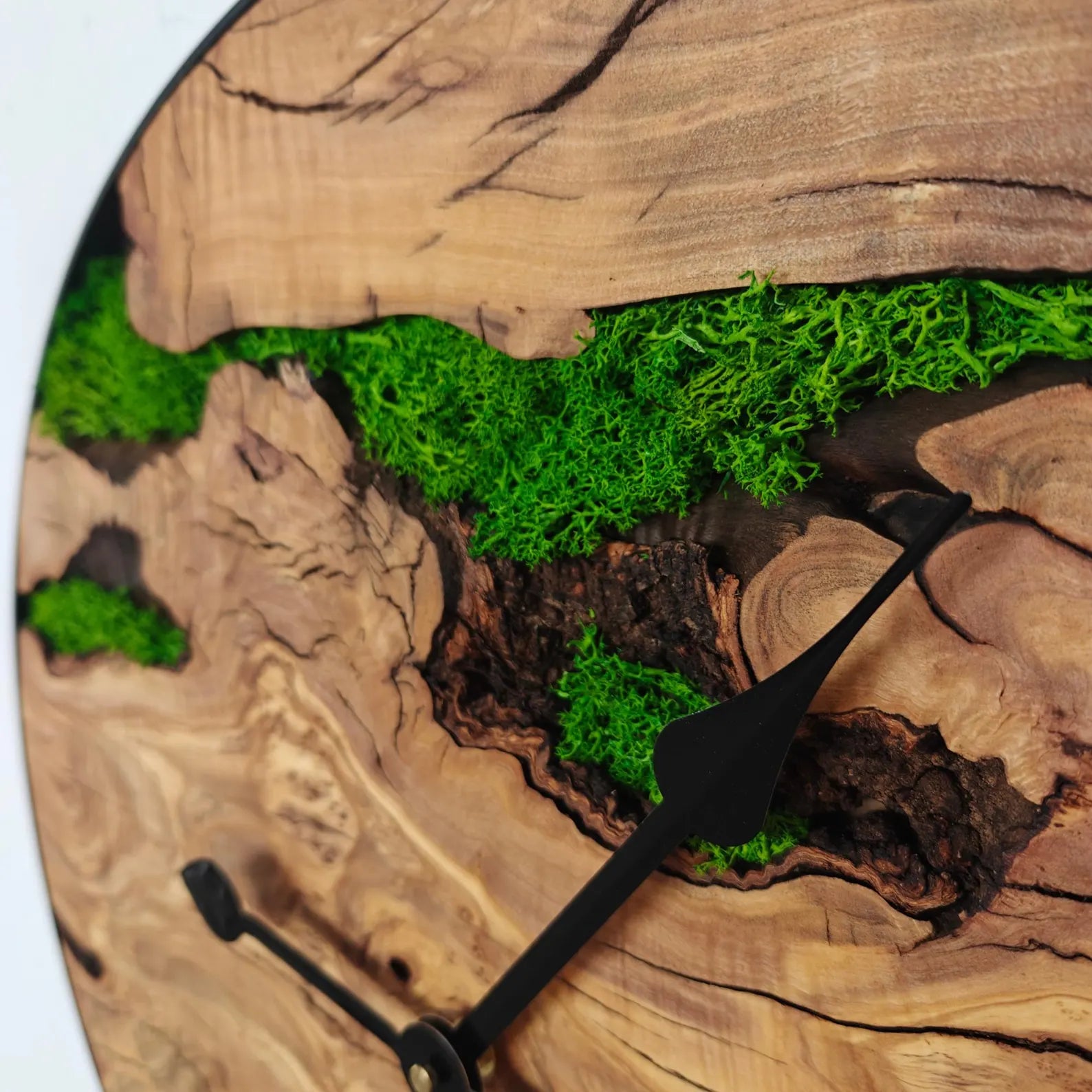 Olive Wood & Moss Clock