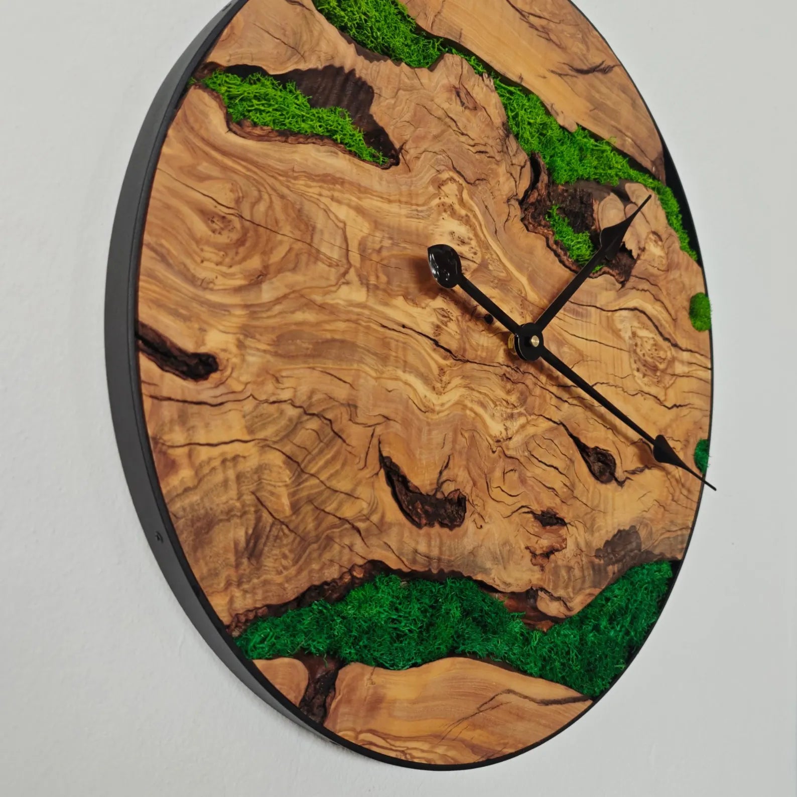 Olive Wood & Moss Clock