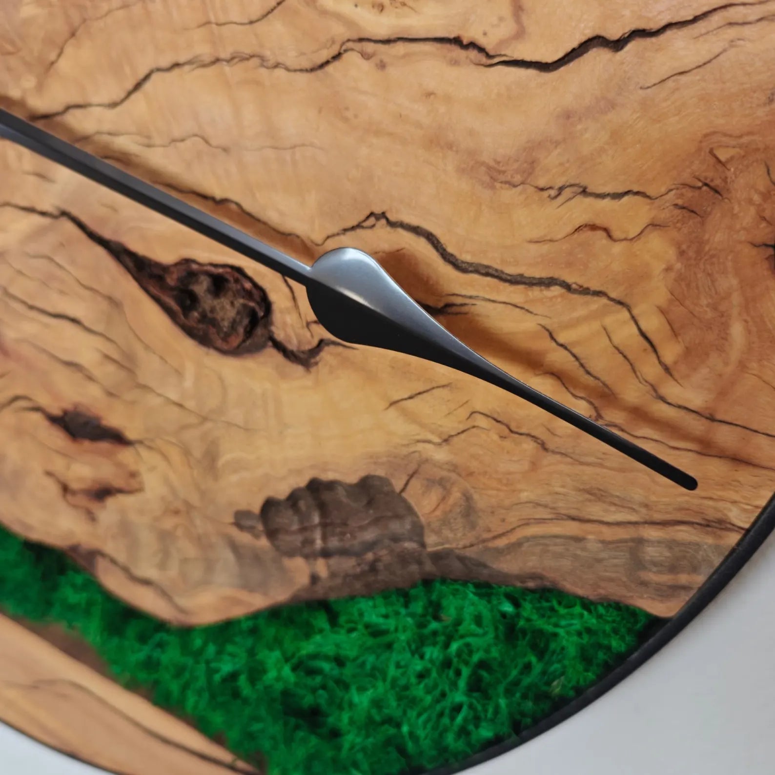 Olive Wood & Moss Clock