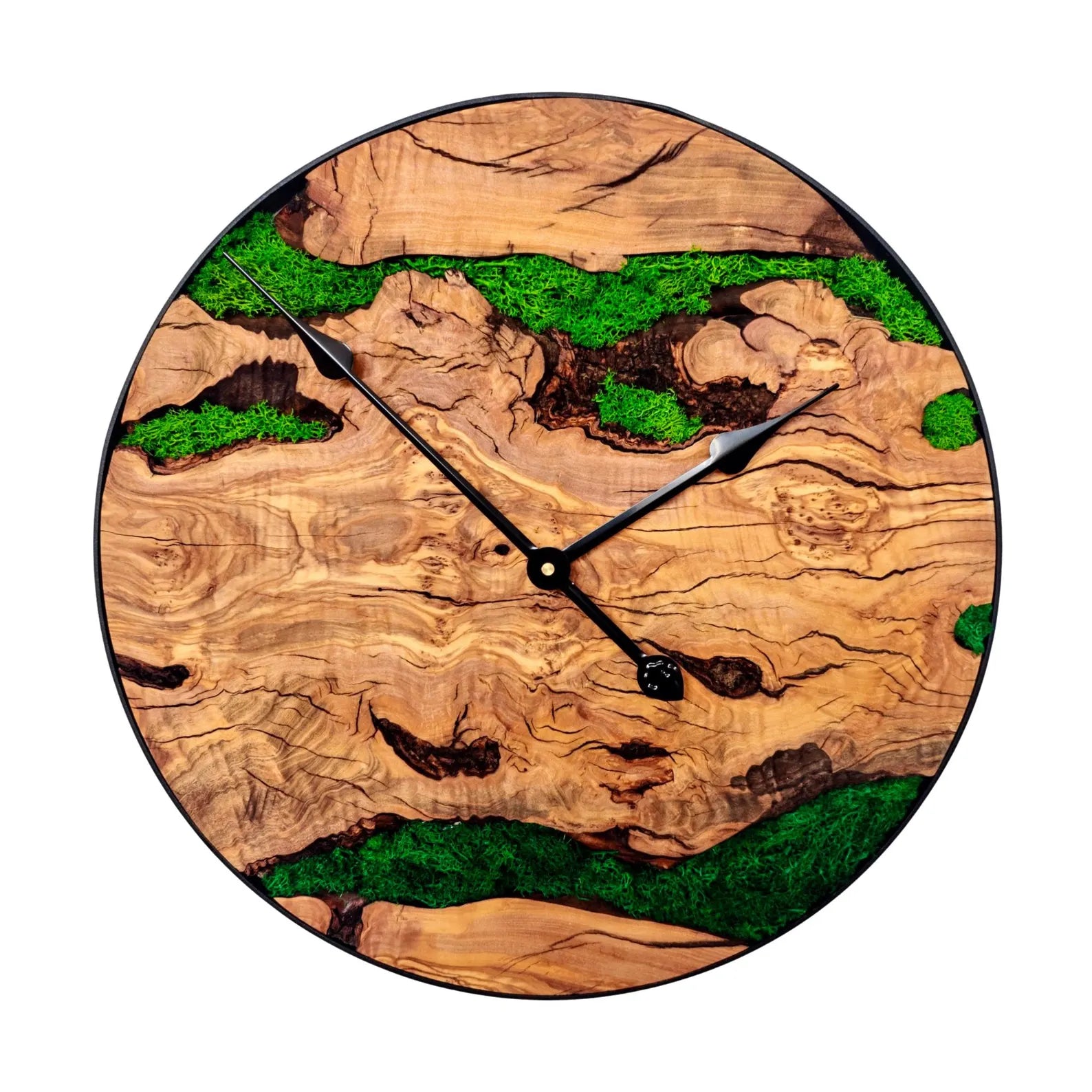 Olive Wood & Moss Clock